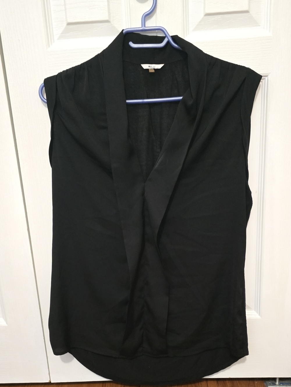 Milano Black Sleeveless Draped V-Neck Top